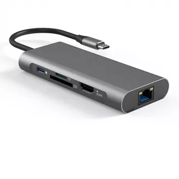 Adaptér USB-C – 2 x USB 3.0, 1x USB 2.0, 1x Type-C (PD), HDMI, SD, RJ45