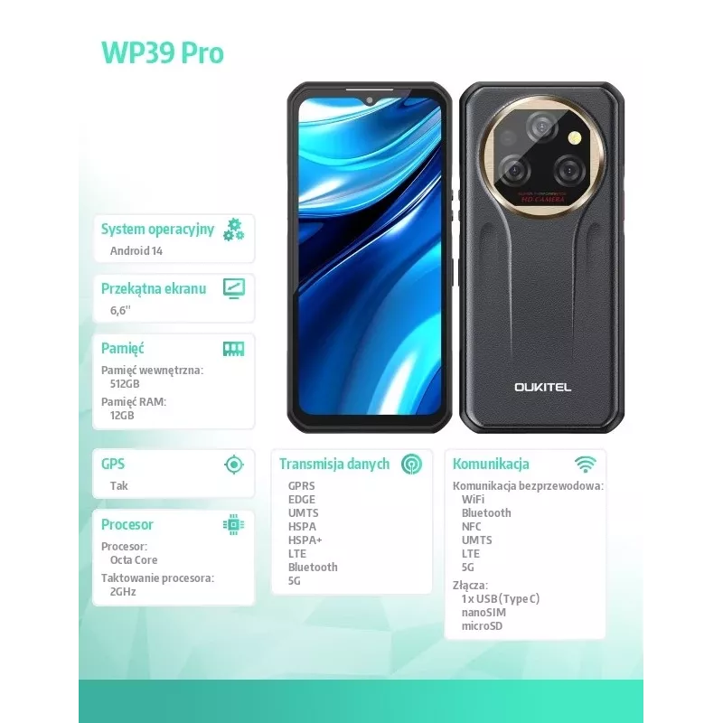 Smartphone Oukitel WP39 Pro 12/512 11000mAh zlatá
