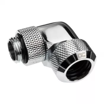 Alphacool Eiszapfen 13mm HardTube skrutkovacia vsuvka 90° otočná G1/4 - uhlová upínacia vsuvka pre kvapalinový chladiaci systém - chróm