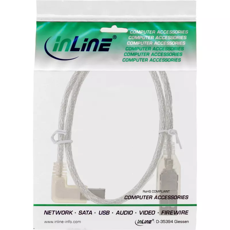 Microconnect USBAB5ANGLED-L USB kábel USB 2.0 5 m USB A USB B biely