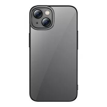 Baseus Glitter priehľadné puzdro a set tvrdeného skla pre iPhone 14 Plus (čierna)