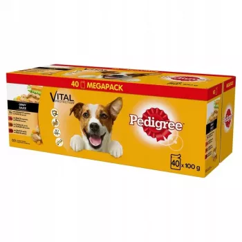 Mokré krmivo pre psov Pedigree Vital Protection omáčka 100 g vrecko, balenie 40 ks, dospelí psi, príchuť kurčiny, 82,5 % vlhkosti