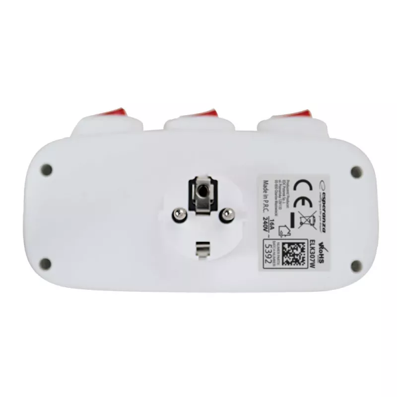 Esperanza ELK307W elektrický rozdeľovač, 3 zásuvky s vypínačom, biely