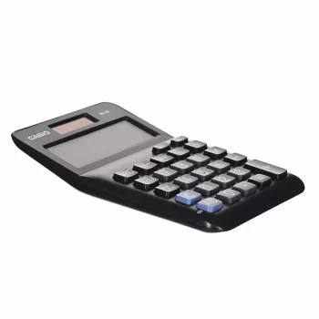 Stolná základná kalkulačka CASIO MS-8F – 8-miestna, batéria/solár, 26 tlačidiel, menové a daňové funkcie, výpočet zisku, čierna