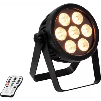 LED reflektor EUROLITE 4C-7 Silent štíhly 7W RGB – kompaktný scénický/ambientný svetlomet, 7W RGB výkon