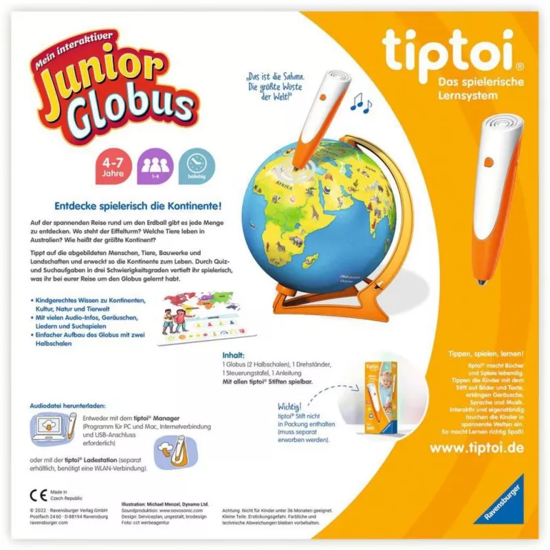 Vzdelávacia hračka Ravensburger tiptoi Mein interaktiver Junior Globus