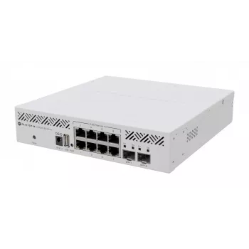 Spravovaný L3 switch MikroTik CRS310-8G+2S+IN — 8× 2.5G RJ-45, 2× SFP+, PoE, 1U rackmontáž, biela