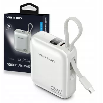 Vention FHEN0 Powerbanka, 10000 mAh, 35 W, vstavaný kábel USB-C, béžová