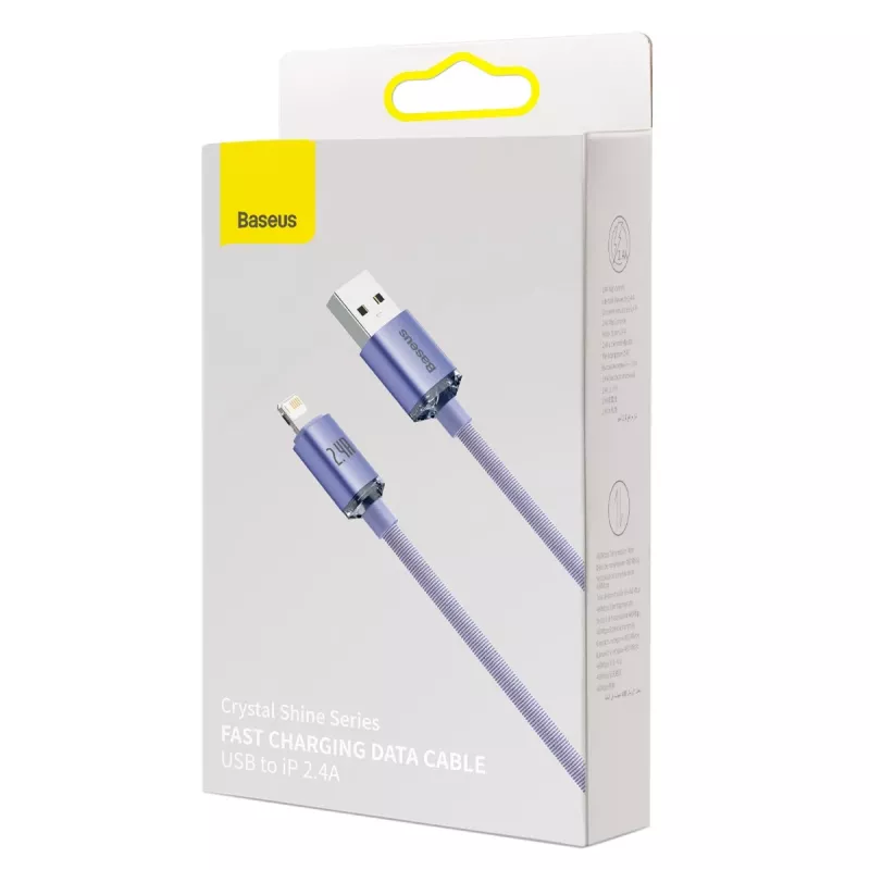 Kábel Baseus Crystal Shine USB na Lightning, 2,4A, 2m (fialová)