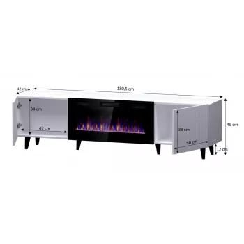 TV skriňa Cama Meble PAFOS EF s elektrickým krbom 180x42x49 cm, čierna matná, 2 dvere, 1400–1600 W