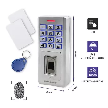 Odtlačkový a RFID kódový zámok QOLTEC 52447 s IP68 ochranou