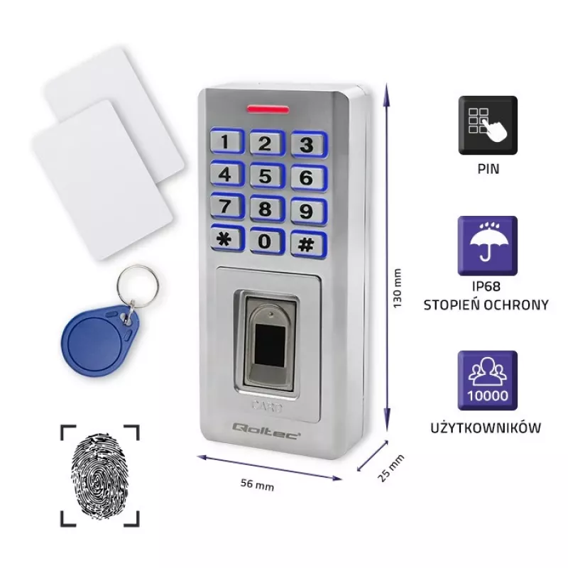 Odtlačkový a RFID kódový zámok QOLTEC 52447 s IP68 ochranou