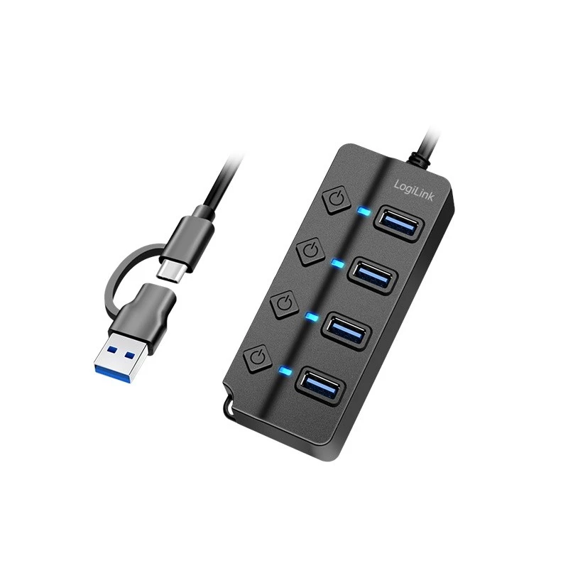 USB 3.2 Gen1 HUB, 4x USB-A vypínač