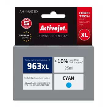 Activejet AH-963CRX atrament (náhrada za HP 963XL 3JA27AE; Premium; 1760 strán; 25 ml, azúrová)