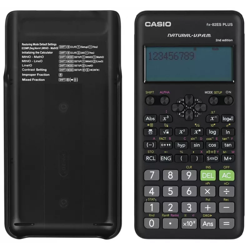 Casio FX-82ES PLUS-2 vedecká vrecková kalkulačka, 252 funkcií, 77 x 162 mm, čierna