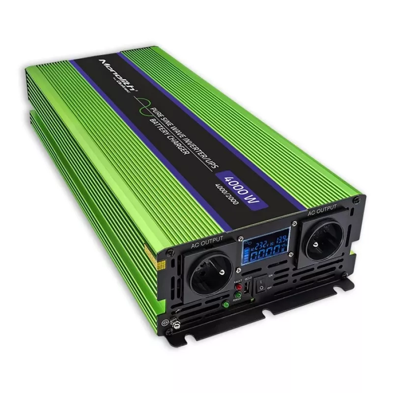 Qoltec Monolith menič napätia | nabíjanie batérie | UPS | 2000W | 4000W | 12V na 230V | čistá sínusovka | LCD čierno-zelený