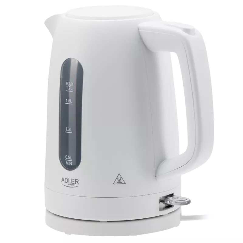 Elektrická kanvica Adler AD 1379w — 1,7 l, do 2200 W, biela, 360° podstavec, polypropylén