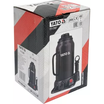 Mechanický zdvihák YATO YT-17007, kapacita 20 000 kg, zdvih 24,2–45,2 cm, piest 150 mm, hlava Ø45 mm, hmotnosť 10,5 kg