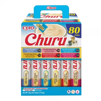 Mokré krmivo pre mačky INABA Churu 80P s receptúrou z tuniaka — 80 tub x 14 g