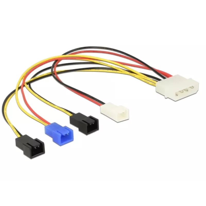DeLOCK Molex 4 pin > 4 x 2 pin fan (12 V / 7 V / 5 V) - napájací kábel pre ventilátor - interné napájanie, 4-polový (M) až Molex, 2-polový - 20 cm
