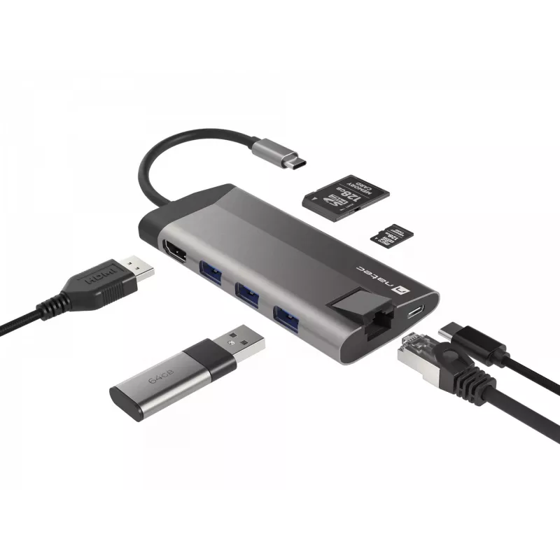 NATEC Fowler Plus USB Type-C čierna sivá MicroSD SD hub