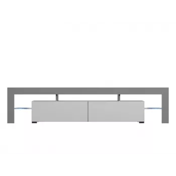TV stojan Cama Meble TORO 200 — 2000×350×410 mm, sivá vrchná doska z drevotriesky, sivá/biela lesklá