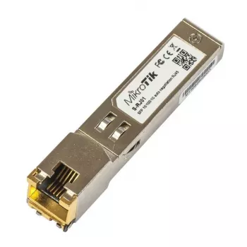 Modul sieťového switchu MikroTik S-RJ01 — 1× Gigabit-Ethernet (RJ-45), 1000 Mbit/s, 1,25 Gbit/s rýchlosť prenosu, 0,1 km prenos
