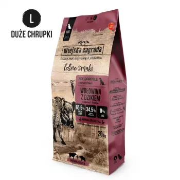 Suché krmivo pre psov wiejskazagroda Forest Flavors hovädzina s diviakom Adult L 20 kg — bez obilnín, 31 % bielkovín, 20 % tuku