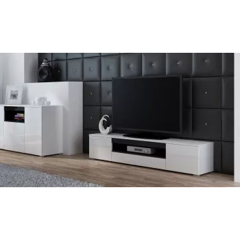 Cama TV stojan VIVA 180 biela/biela lesklá + čierna