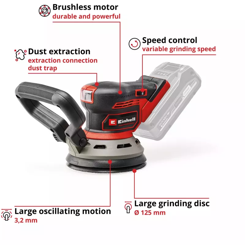 Brúska na podlahy EINHELL TP‑RS 18/32 Li BL Solo — 24 000 ot/min, čierna/červená, 1,11 kg