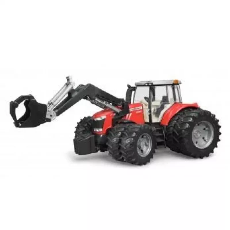 Hračkársky traktor BRUDER Massey Ferguson 7624 s čelným nakladačom, červený, pre deti od 3 rokov