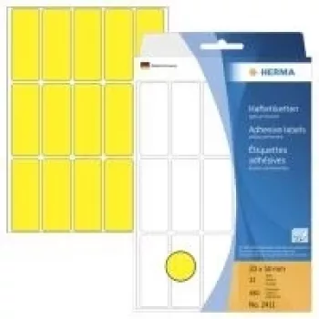 HERMA - Permanentne lepiace etikety - žltá - 20 x 50 mm 480 etikiet (32 listov x 15) (2411)