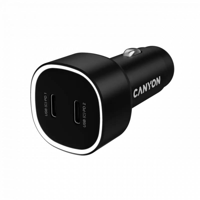 Auto nabíjačka CANYON OnDrive 60 PD 60W 2xUSB-C — výkon 60W, 2 porty USB-C, čierna