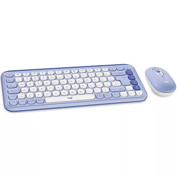 Logitech POP Icon Combo – sada klávesnice a myši – bezdrôtová – Bluetooth LE – QWERTY – US International – fialová, Off-White (920-013078)