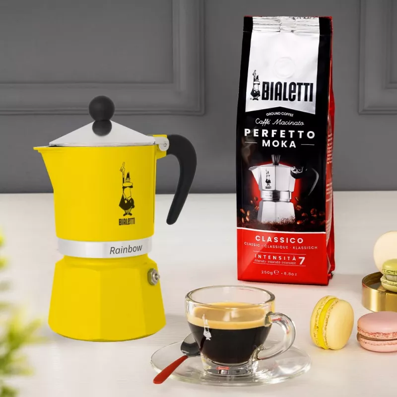 Moka kanvica Bialetti Rainbow čierna žltá