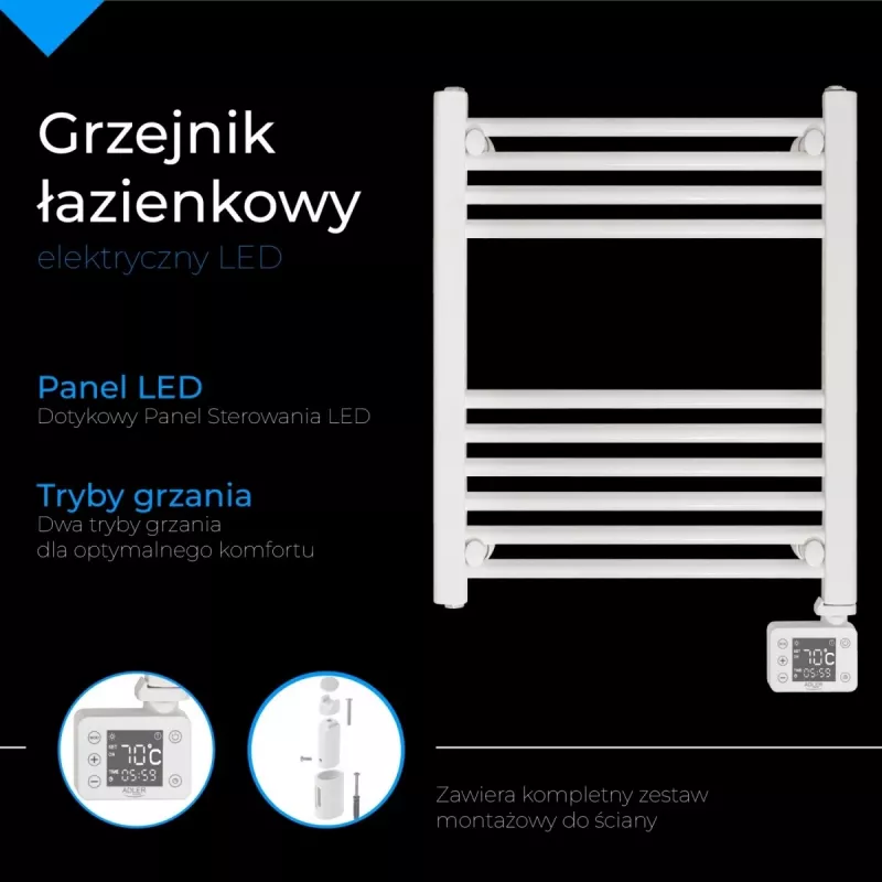 LED elektrický radiátor do kúpeľne | AD 7823 | radiátor | 400 W | biela | IP24