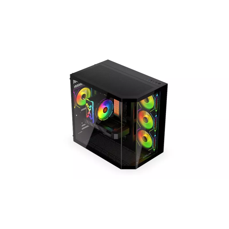 Krux Empero KRXD010 PC skriňa Midi Tower, ATX, tvrdené sklo, 4x 120 mm ARGB ventilátory, čierna - grafická karta do 420 mm, chladič CPU do 155 mm, 2x 3,5" + 3x 2,5" pozície