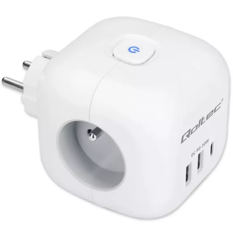 Predlžovacia zásuvka QOLTEC 52548 s 3× AC zásuvkami a USB portom