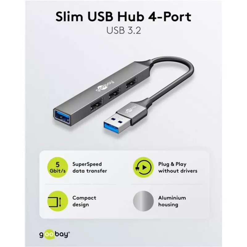 Goobay USB hub 74456 Type-A 5000 Mbit/s svetlosivý