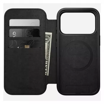 Kožené folio puzdro na telefón Nomad Modern Leather Folio pre iPhone 17 Pro – hnedé, vhodné pre 6,3 palcov (16 cm), 4 priehradky na karty