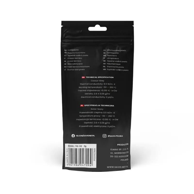 Teplovodivá pasta SAVIO TG-03 13,5 W/m·K, 2 g — teplovodivá pasta