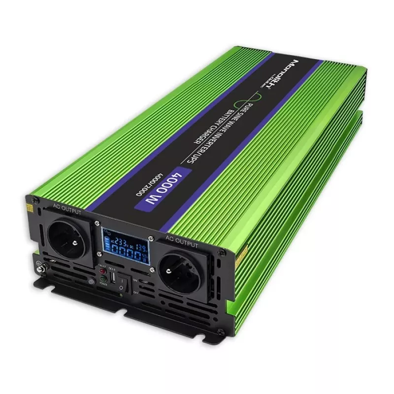 Qoltec Monolith menič napätia | nabíjanie batérie | UPS | 2000W | 4000W | 12V na 230V | čistá sínusovka | LCD čierno-zelený