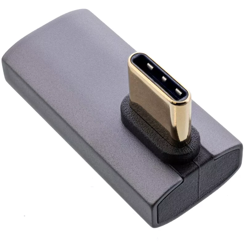 InLine USB4 adaptér, USB-C konektor samec/samica vertikálne vpravo/vľavo zahnutý, hliník, sivý