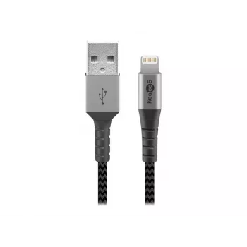 USB-A na Lightning kábel GOOBAY 2 m, textilný plášť, priemer 3,3 mm, Space Grey/strieborná