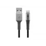 Goobay 49269 kábel USB-A – Lightning, 2 m, textilný oplet, kovové konektory, certifikácia MFi, USB 2.0, vesmírne sivá/strieborná
