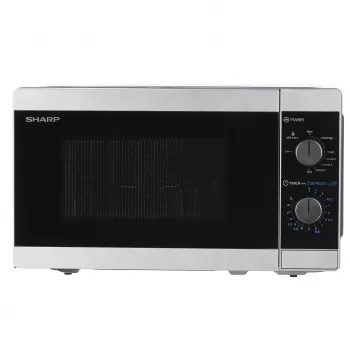 Kombinovaná mikrovlnná rúra Sharp YC-MG01E-S — 20 l, 800 W mikrovlnná rúra, 1000 W gril, 5 výkonových stupňov, otočný ovládač, 25,5 cm otočný tanier
