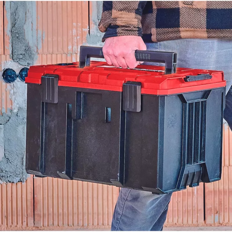 Einhell 4540021 E-Case M systémový kufor, box na náradie, polypropylén, nosnosť 90 kg, čierno-červený