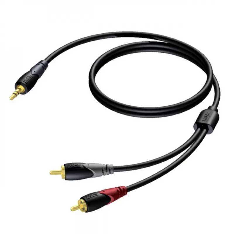 Stereo 3,5 mm jack konektor samec na 2x cinch konektor samec kábel Procab 3 m