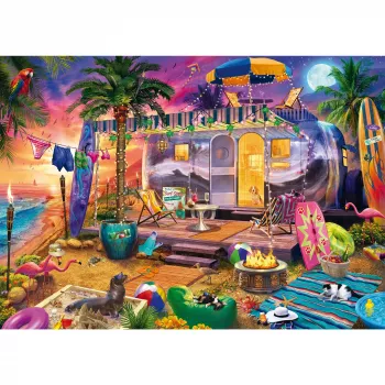 Puzzle Schmidt Spiele Jeff Haynie 1000 dielikov — Karavan pri mori, krajinné puzzle s 1000 dielikmi