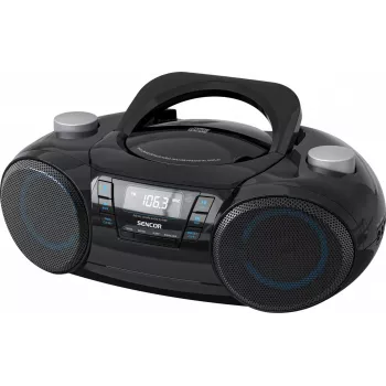 Prenosný Bluetooth boombox SENCOR SPT4710B — celkový výkon 20 W, Bluetooth 5.3, CD/USB/UKV, napájanie z batérie alebo zo siete